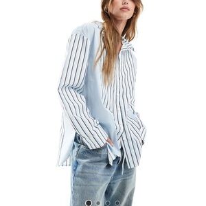 asos design poplin oversized shirt in blue stripe - size Small